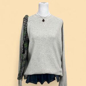 gray cream ribbed indie skater long sleeve shirt